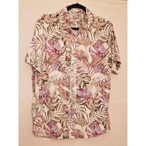 Men’s PD&C Hawaiian Shirt Short Sleeve Linen Blend Vacation Casual Sz L PO-Exc